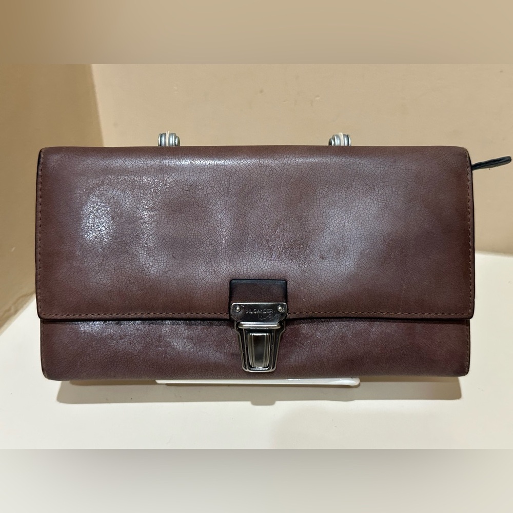 Jil Sander Brown Cracked Leather Long Wallet W/Gunmetal Hardware